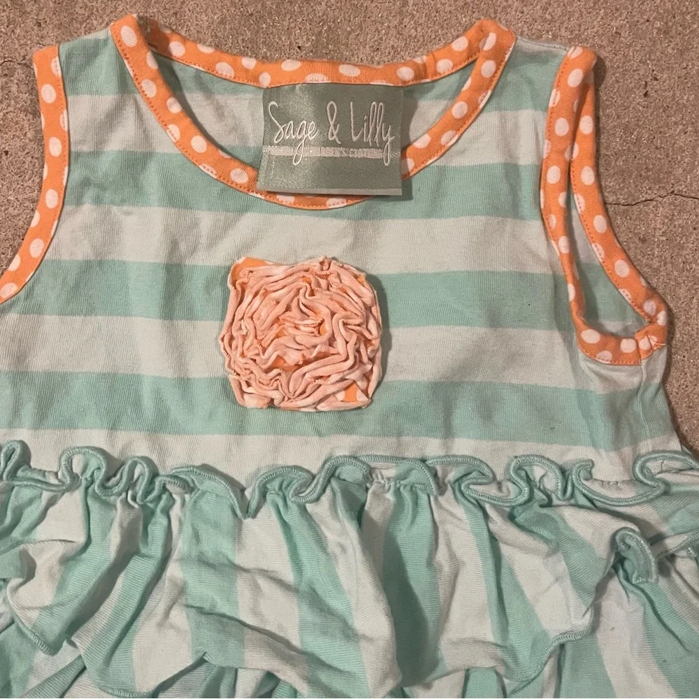 Toddler girls striped aqua and orange ruffle outfit